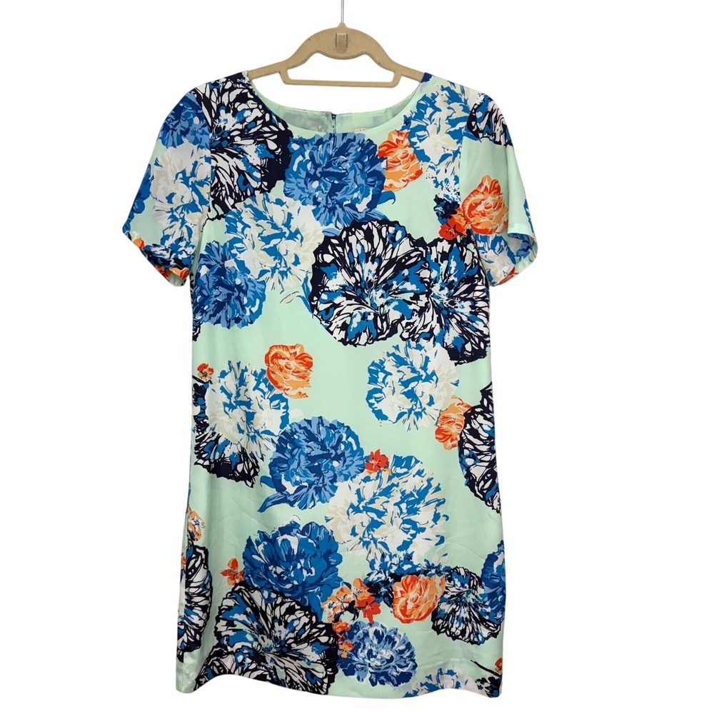 J. Crew Floral‎ Print Shift Dress Mint, Blue, Orange, White Short Sleeve Size 4